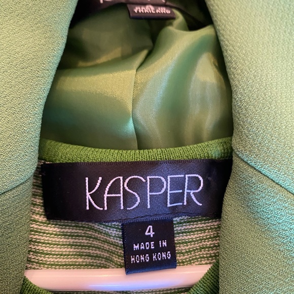 Apple green Kasper suit with a stripe shell - Picture 2 of 7